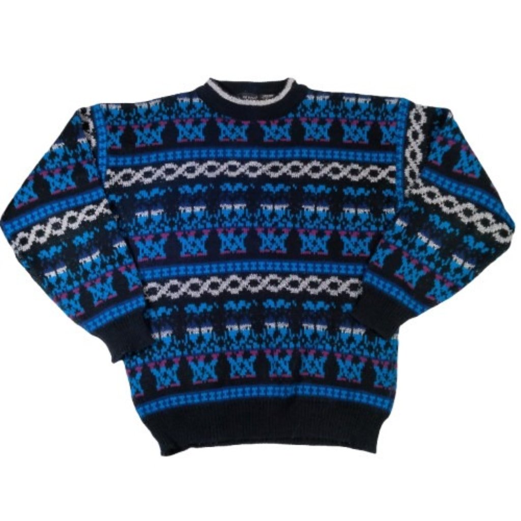 Vintage 90s Crew Neck Knit Sweater Sz M Eclectic Grandpa Hiphop Cosby Fair Isle